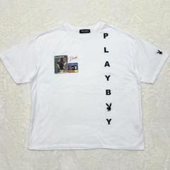 PLAYBOY プレイボーイ Tシャツ 半袖 ロゴ刺繍 白 大きめ M
