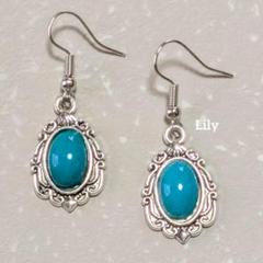 ✨ アンティーク風 ターコイズ ピアス ヴィンテージ レトロ 青
