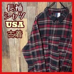 チェック メンズ アメカジ レッド L シャツ USA古着 90s 長袖
