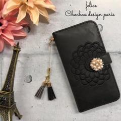 iphone7.8/X/7.8plus手帳型iphoneケーススウェード花柄刺繍