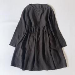 ネストローブ リネンシャーリング ワンピース ドレス ブラック nest Robe //【染】ネストローブ *リネンVネックドレス*F麻