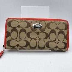 コーチ　長財布　財布　ウォレット　シグネチャー　レッド