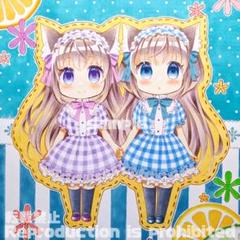 手描きイラスト オリジナル 色紙 アナログ コピック ／メイ＆ミイ