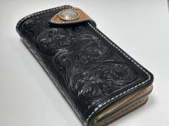ロングウォレット　カービング　ヌメ革　長財布　レザークラフト ハンドメイド