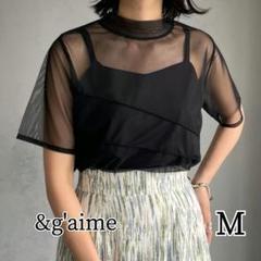 美品【&g'aime】半袖 シアーブラウス シースルー ハイネック 上品 黒