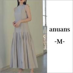【美品】anuansリネンライクローギャザーワンピース (ブラック) アニュアンス anuans リネンライクローギャザーワンピース