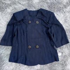 【美品✨】ネイビー ストライプ 五分袖 ブラウス (M) 日本製