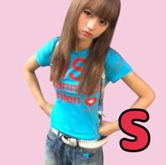Tシャツ S ピチT y2k グランジ 青 ギャル 平成 KISS 半袖 ブルー
