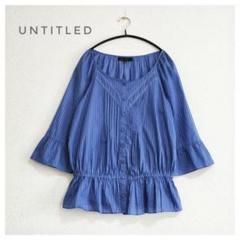 美品 UNTITLED ピンタック レース ペプラムブラウス ブルー 2