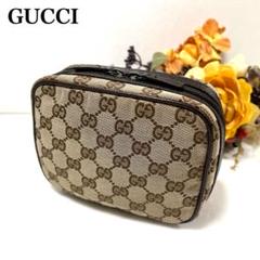極美品 ✨ グッチ ハンドバッグ アクセサリーポーチ オールレザー 美品 GUCCI グッチ ブラック ブラウン シルバー金具 キャンバス