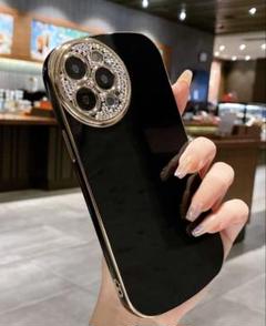 ストーン装飾付きブラックiPhone14proケース