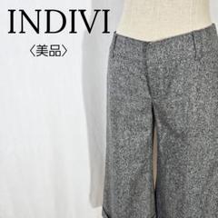 【美品】インディヴィ　ツイードハーフパンツ　ワイド ガウチョパンツ ウール混