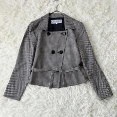 美品✨希少【イヴサンローラン】半袖ジャケット 千鳥格子 チェック モノトーン38 イヴサンローラン】テーラードジャケット ダブル ベルト 千鳥格
