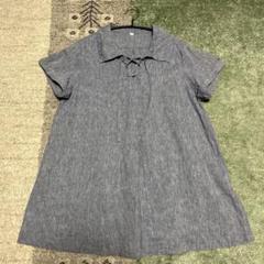 無印　グレー リボン付き 半袖チュニック Mサイズ