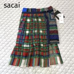 美品】sacai サカイ サイズ1 巻きスカート ペチコート付き 柄 赤系