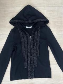 【オープニング大セール】 美品【RENE】ルネパーカートップスベロアフーディリボン黒XS トップス