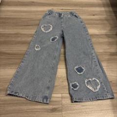ハート型ダメージ加工 ワイドパンツ