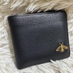 GUCCI 二つ折り財布 黒 レザー 蜂のモチーフ