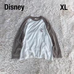 DISNEYディズニーミッキーラグランカットソーロンTシャツXL白灰リンガーT
