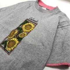 SMILE ヒマワリ 花柄 半袖Tシャツ USA製 グレー メンズL