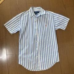 訳あり　ラルフローレン　シャツ　半袖　ストライプ柄　ブルー　オレンジポニー