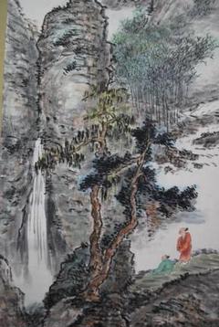 真作/尾高竹醉/秋景山水人物図/布袋屋掛軸B-216 真作/尾高竹醉/秋景山水人物図/布袋屋掛軸B-216 - メルカリ