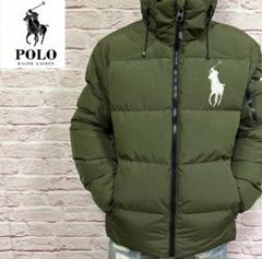 【☆圧巻のデカロゴ☆】極美品 POLO ダウンジャケット M カーキ 超激レア
