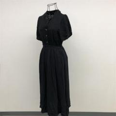 ラックスダンティア シャツワンピース ブラック ロング丈 ウエストゴム 清楚