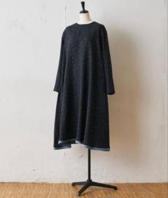 美品 ビアズリー BEARDSLEY リネン マンガン絣ワンピース ネイビー F