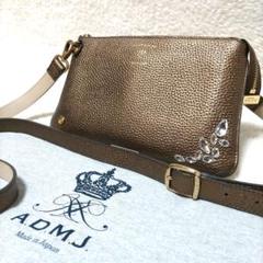 ADMJ ショルダーバッグ スパニッシュレザー　スワロフスキー 美品 ADMJ ショルダーバッグ アールデコ スワロフスキー レザー