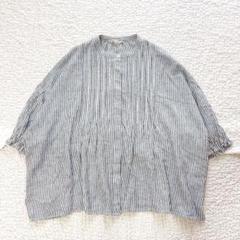 m・n リネン レーヨン ピンタックブラウス ストライプ ゆるだぼ 麻