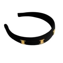 美品 フェラガモ カチューシャ ヴァラ ゴールド金具 ヘアアクセサリー ブラック
