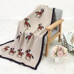 〈新品未使用〉ベビー ブランケット 馬柄 キャメル 100%コットン 綿毛布
