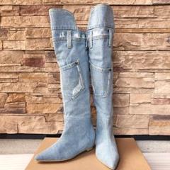 定価¥2.5万 RODEO CROWNS デニムニーハイブーツS サイズ ブルー 定価¥2.5万 RODEO CROWNS デニムニーハイブーツS サイズ 水色