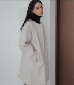LACOLE ウーリーテックノーカラーフックフロントコート　アイボリー　M