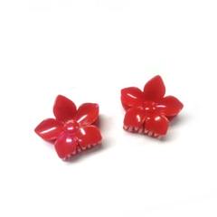 赤 プルメリア ヘアクリップ 2個セット