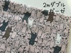 2m　コットンこばやし　ねこ　猫　ダブルガーゼ　ふにゃダンス猫　ピンク　99L