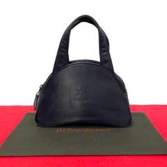 極 美品 イヴサンローラン YSL ロゴ ナイロン ハンドバッグ ネイビー 紺