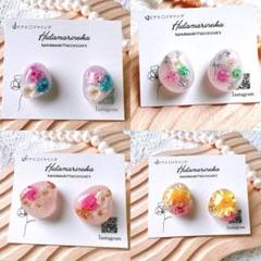 うる艶ドライフラワー押し花高級大人可愛い 透明ピアス
