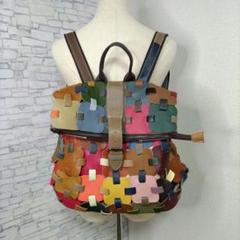 ベラペレ Vera pelle マルチカラー レザー パズル風 リュック