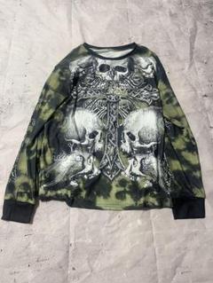 Y2K scull punk long t-shirt green grunge
