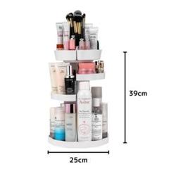 収納ケース タワー型 化粧品 360度回転 コスメ メイク（ホワイト） 輸入品