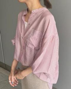 タイムセール✨SHENERY　バンドカラーストライプシャツ