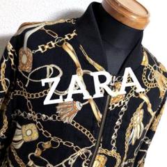 ZARA バロック柄 MA-1 ジャケット 黒 メンズ S ザラ チェーン柄