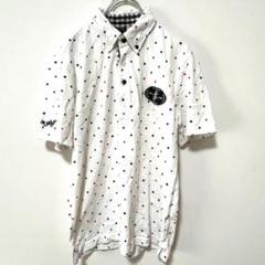 EDWIN GOLF ゴルフ ポロシャツ L 白×赤×黒 ドット柄 刺繍ロゴ