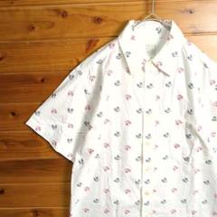 柄シャツ　半袖シャツ　ペイズリー柄　白　総柄　Ⅿ　オシャレ　おしゃれ　古着
