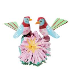 木彫 木製 鳥と花の置物 アジアンインドネシア