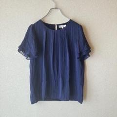YUKI TORII ユキトリイ　半袖ブラウス　ストライプ　青　透け感　オフィス