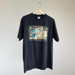 90s USA製 黒 犬 アニマルプリントTシャツ アート L vintage