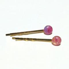 No.38 ハンドメイド ガラスナギット ヘアピン セット ピンク系